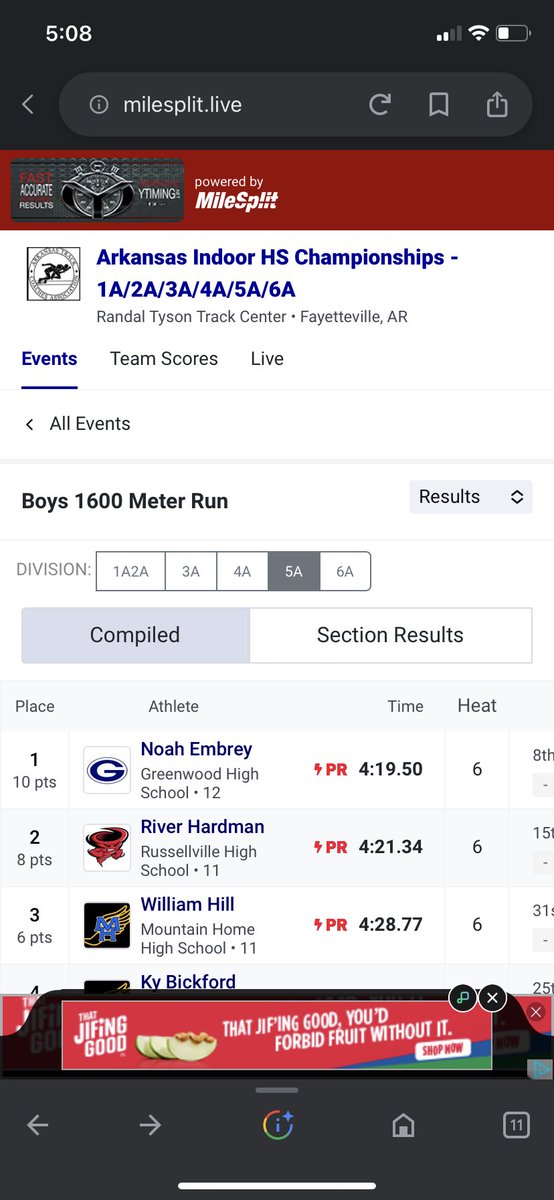 river_hardman_'s tweet photo. Arkansas Indoor state 2023. New 6 second pr in the 1600m with a time of 4:21.34 and a new season best in the 800m with a time of 1:56.98 #track #run #state #statechamps #Arkansas https://t.co/uqGm7g8hIR