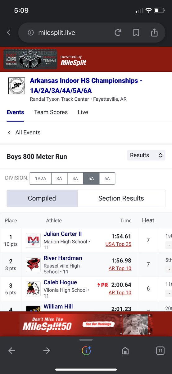 river_hardman_'s tweet photo. Arkansas Indoor state 2023. New 6 second pr in the 1600m with a time of 4:21.34 and a new season best in the 800m with a time of 1:56.98 #track #run #state #statechamps #Arkansas https://t.co/uqGm7g8hIR