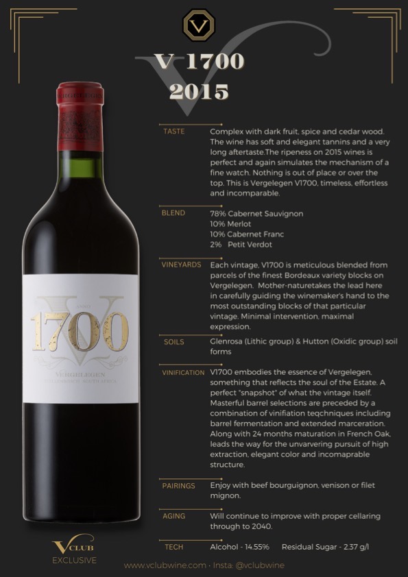 VClubwine's tweet photo. V1700 is the essence of Vergelegen,it reflects the soul of the Estate.A combination of vinification techniques,barrel fermentation &amp; extended maceration.24 Months of in French Oak leads the way for an unwavering pursuit of high extraction,elegant color &amp; incomparable structure. https://t.co/th1ptCVLNT