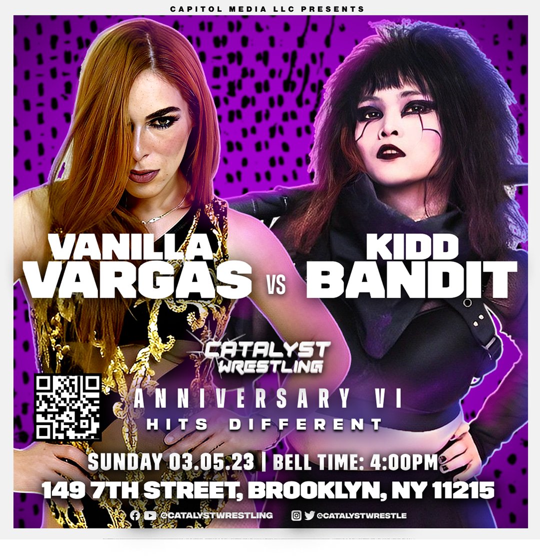 CatalystWrestle's tweet photo. Will @kiddbanditpro or @VanillaVargas move on in the Women's Title Tournament?

We find out on March 5th inside @BellHouseNY: https://t.co/e0nOvXXZJp https://t.co/RK2j0VHcYr