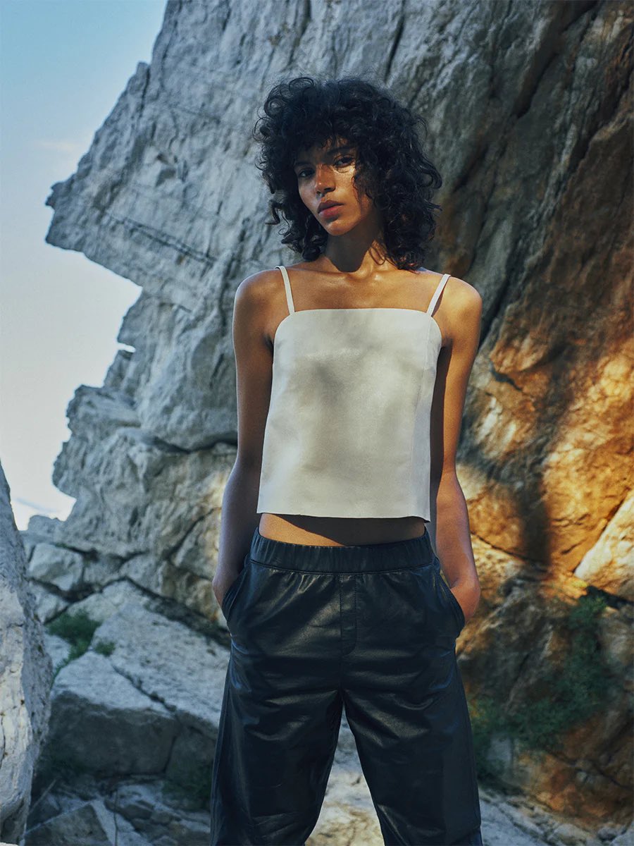 asbydf's tweet photo. Thinking warm thoughts in The Penny Recycled Leather Cami. Shop the NEW Collection @neimanmarcus #springfashion #SustainableFashion https://t.co/XSantdPpEv