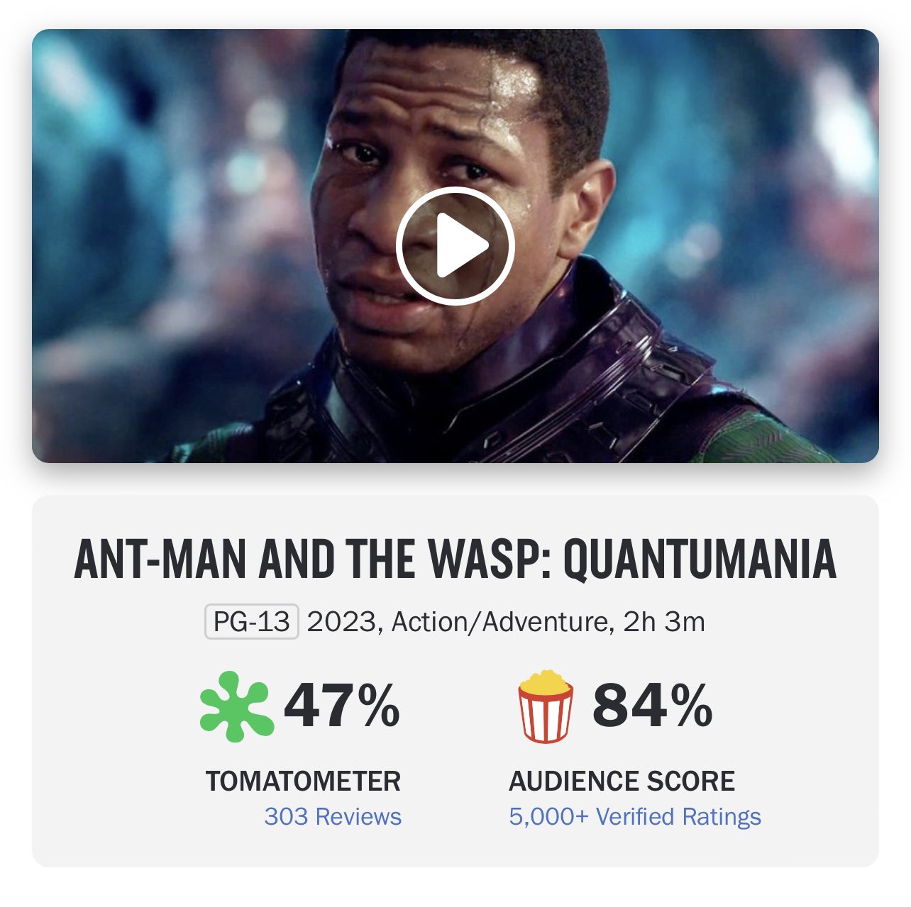 The Hollywood Handle on X: 'ANT-MAN AND THE WASP: QUANTUMANIA' has now  become the worst MCU movie according to Rotten Tomatoes, along with  'ETERNALS'. Read our review:    / X