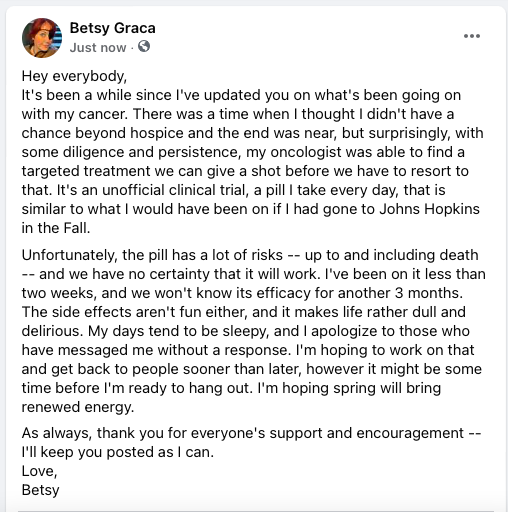 An update on my cancer: