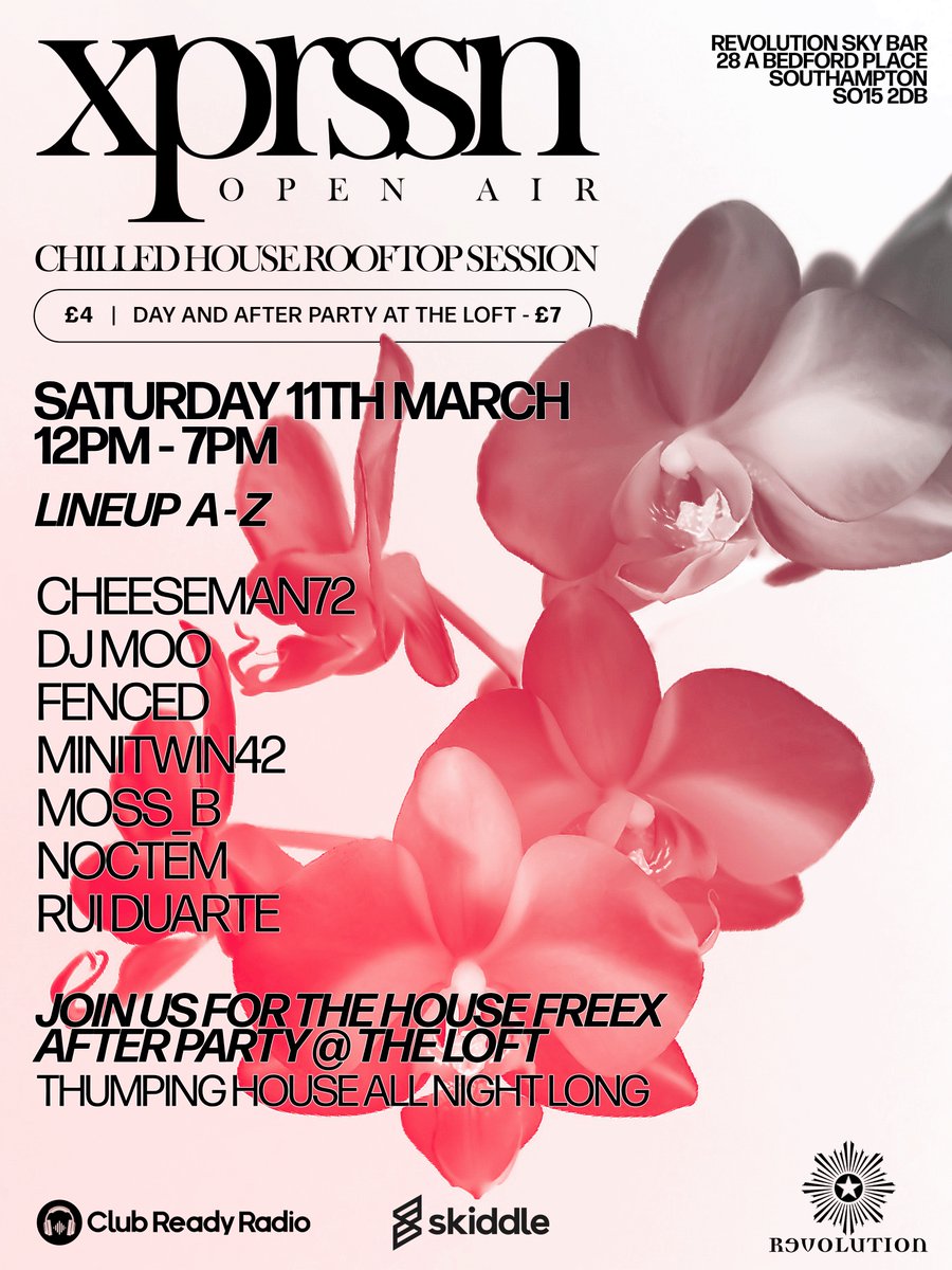 Who's up for some #anjunadeep style open air rooftop vibes after todays spring weather?!  Save 11th March in your diaries #Southampton - join us for an intimate house party at Revolutions Sky Bar and follow us to The Loft after for House Freex!

skiddle.com/e/36296402