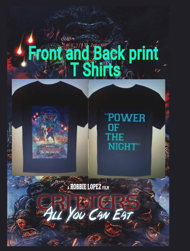 CrudeCinema's tweet photo. Critters All you can eat
Movie shirts and hoodies.
#powerofthenight #critters #critters2 #crites #crite #killmorecrites #krite #newmovie #scifi #horror #pfx https://t.co/p2COaF2NhU