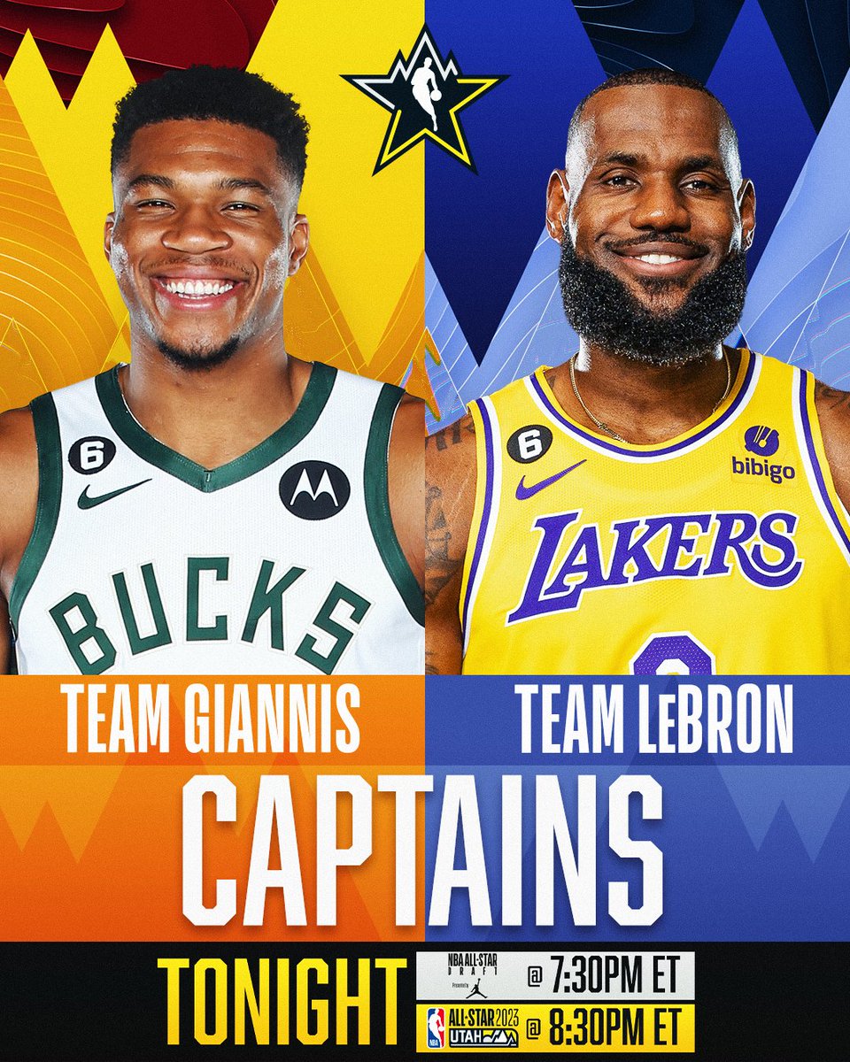 NBA's tweet photo. TONIGHT on TNT...

7:30pm/et: #NBAAllStarDraft presented by Jordan Brand

8:30pm/et: 2023 #NBAAllStar Game https://t.co/wCDlHic4Bk