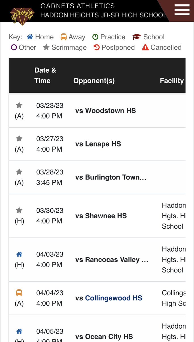 SOFTBALL SEASON IS FINALLY APPROACHING!!

Here are the first few games of the 2023 season!! You can find the rest of our schedule on the Haddon Heights school website

🔴GO GARNETS🟡