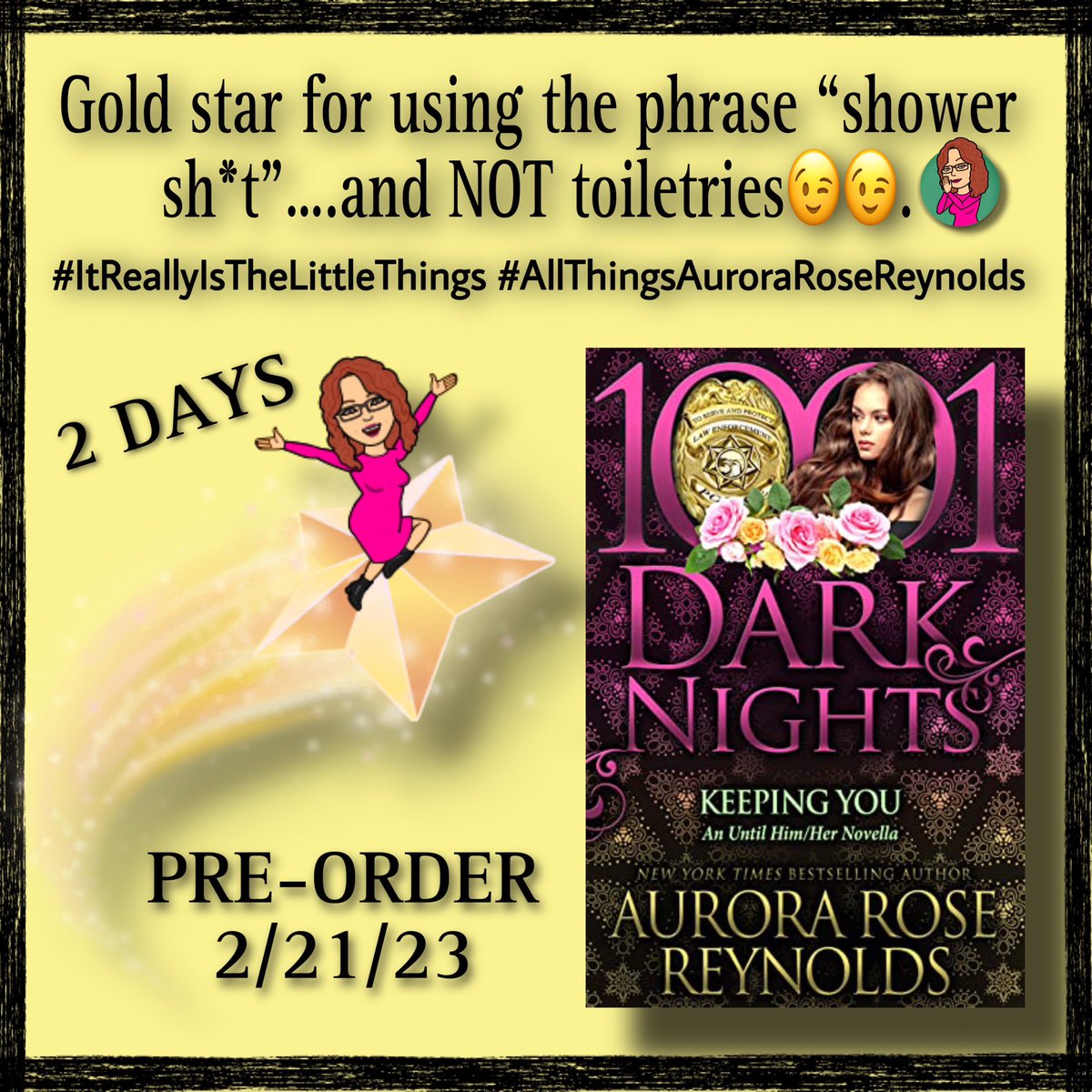 booksnobsue's tweet photo. It really is the little things…and because I’m me…gold star for using the phrase “shower sh*t” and NOT toiletries😉🤣…I thank you @auroraroseR 

2 DAYS…

#KeepingYou by #AuroraRoseReynolds

PRE-ORDER 
Amazon Universal ebook &amp; Paperback
https://t.co/jFCxXoiSwm

#UntilSeries https://t.co/0JH4A8rgHU
