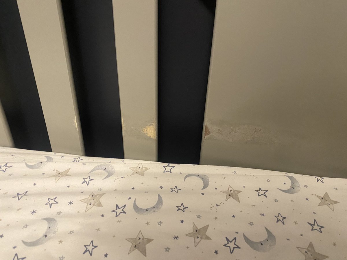 emilynmorley's tweet photo. Hey, @GracoBaby please explain to me how my BABY’S crib paint is coming off ?????? He has had paint on the top of his head, ruined 3 one sleepers &amp; has only been sleeping in this crib for 2 months. What the hell🤬🤬🤬 #DontBuyGraco https://t.co/XSQdtEkvpa