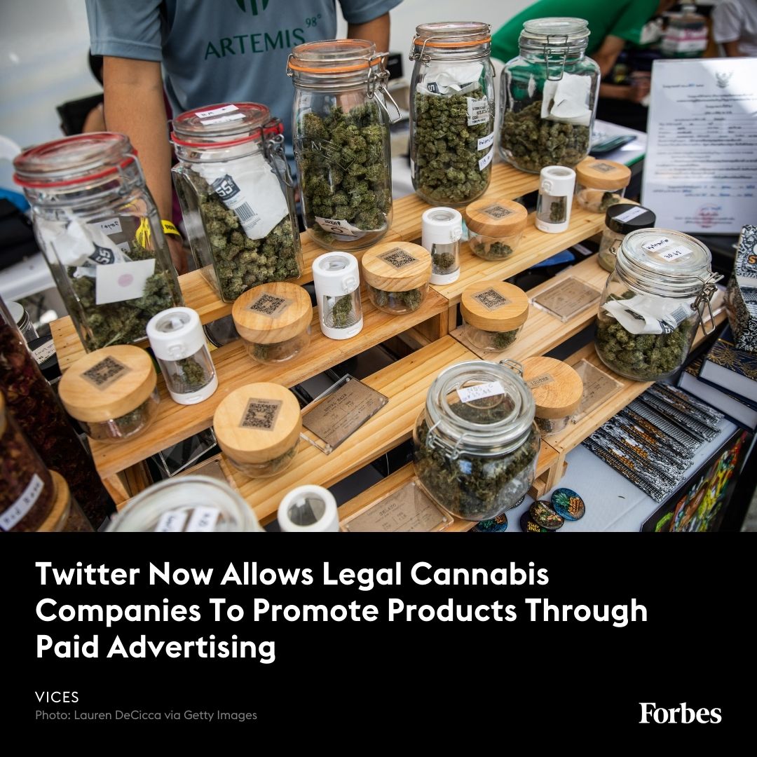 Twitter announced they will be allowing legal cannabis companies in the United States to promote cannabis products with paid advertising on their platform. trib.al/uKW4io4