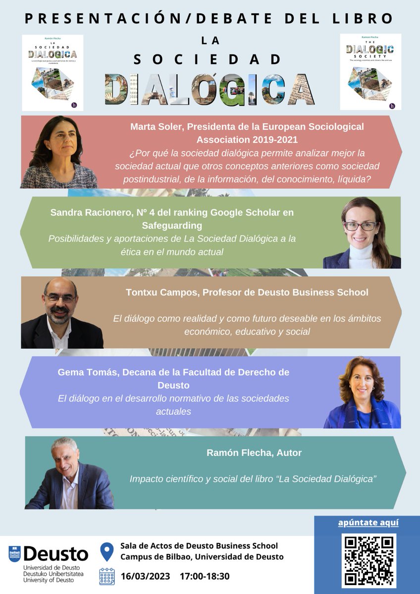 MartaSolerVng's tweet photo. En Deusto Business School, centro y edificio donde nació la 1ª licenciatura universitaria de Sociología en 1963, haremos la 1ª presentación pública de "La Sociedad Dialógica" que está transformando las ciencias sociales a nivel mundial. Plazas limitadas: https://t.co/Qcj0qTQZOh https://t.co/tk3fJQB5X2