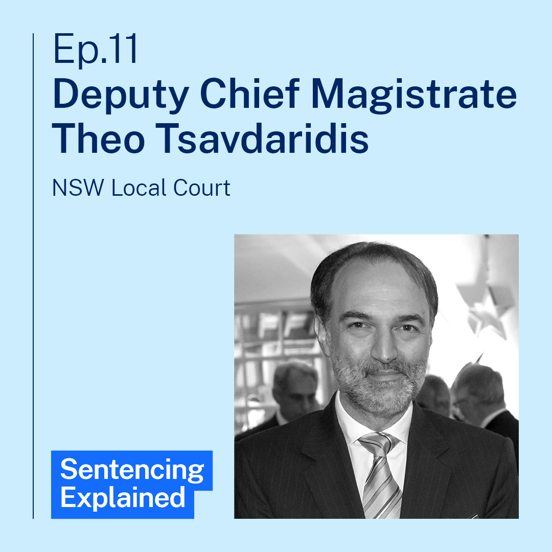 NSWSentCouncil's tweet photo. Did you know that around 90% of criminal cases are finalised in the Local Court?

Listen in to this week's episode of Sentencing Explained to hear Deputy Chief Magistrate Theo Tsavdaridis talk about #sentencing in the Local Court.

Listen at https://t.co/LdoD3m3nob https://t.co/mNFTSJIQ4V