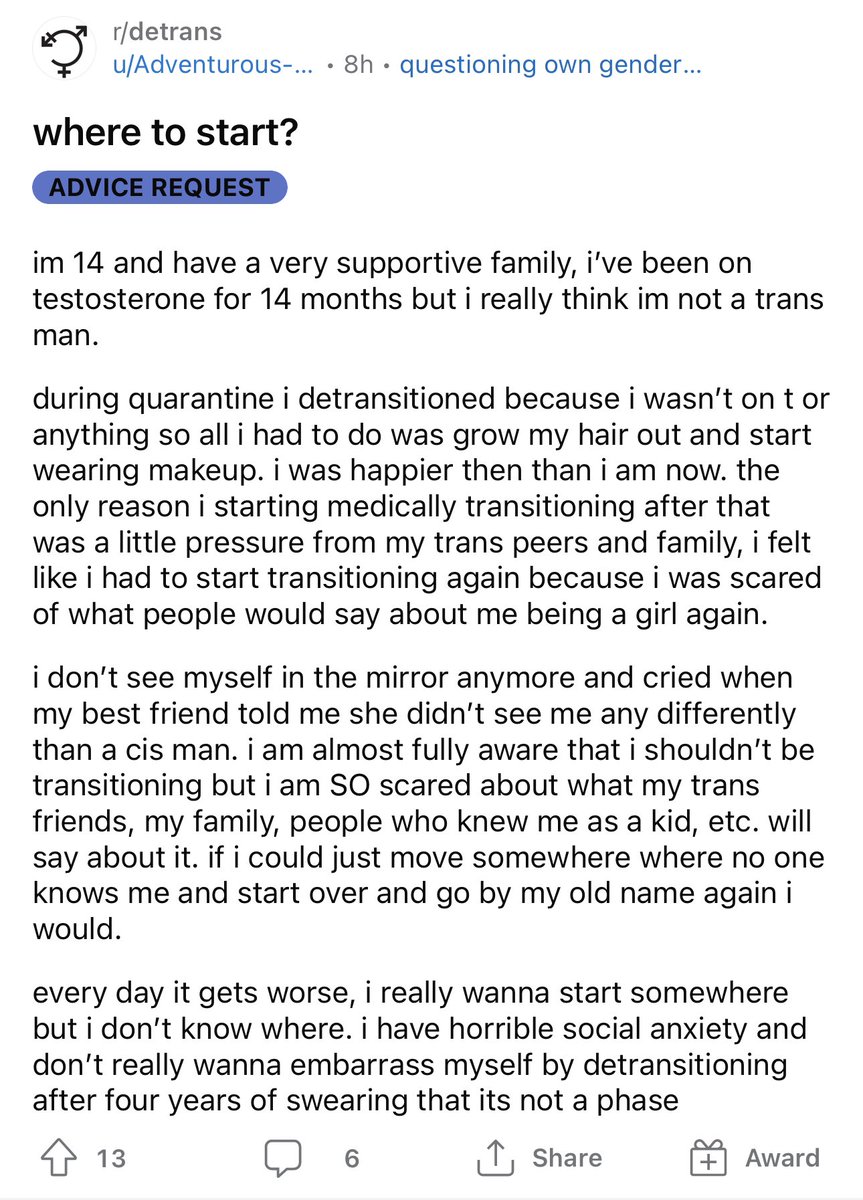 BillboardChris's tweet photo. Doctors put her on testosterone when she was only 13 years old.

During quarantine, she stopped socially transitioning and was happier. She only started medical transition because of peer pressure and anxiety.

This is a social contagion affecting our most vulnerable children. https://t.co/Rc1O0yTLiF