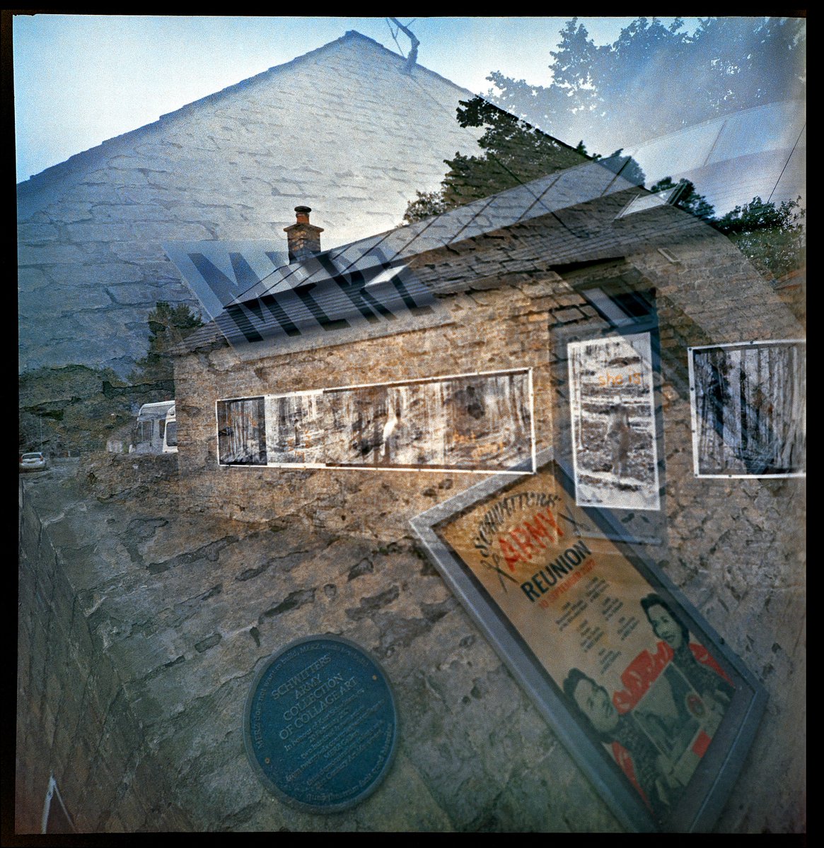 lancephoto's tweet photo. frame # 12 ~ #MERZ #doubleexposure. At the #MERZGallery run by David Rushton with installed artwork by Eve n Steve Schaub, #Sanquhar, Scotland 9/11/22.
#LomoLCA120  Kodak Ultra Color 400UC #expiredfilm 10/05
Dev&amp;Scan: #CoastalFilmLab , Tampa
#HeyLomography #film4life #filmphoto https://t.co/LKAKpYbNnb