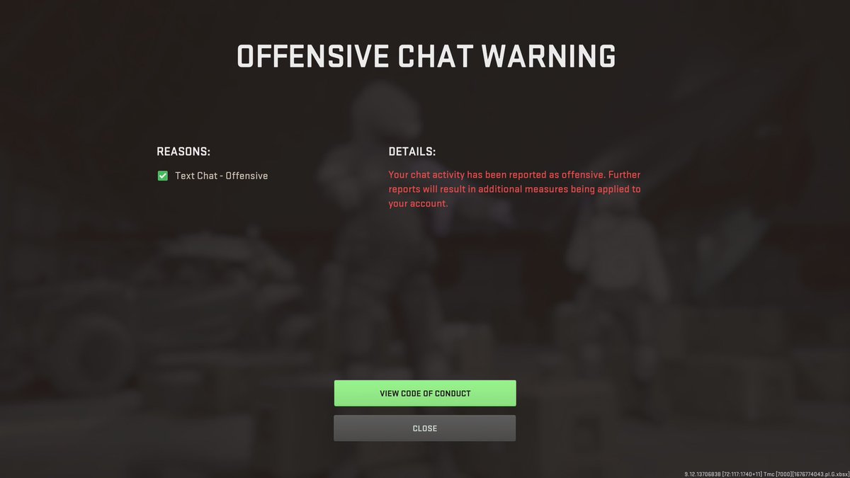 a9eros's tweet photo. @InfinityWard So, I love the fact that people can just report me… under completely false pretence. I’m on Xbox, in a party with friends and get that? Great system. Glad to know we can just get reported for nothing. Show me this apparent chat log. https://t.co/Hg6e934WjK
