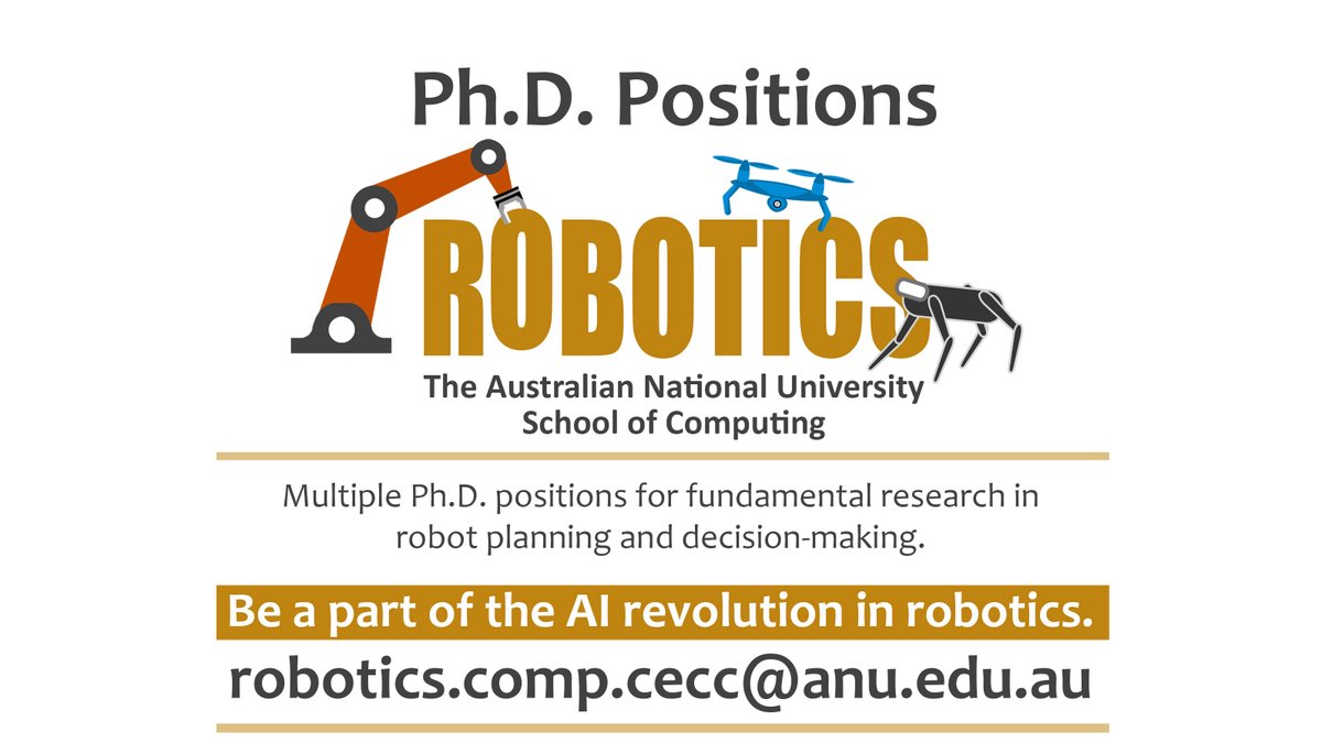 Rahul Shome (@drrobotphd) on Twitter photo Do you want to do research on the cutting edge of the robotics frontier at one of the top universities in the world?
Open positions at <a href="/ANUComputing/">ANU School of Computing</a>.
Mail: robotics.comp.cecc@anu.edu.au
rahulsho.me/openings
comp.anu.edu.au/join/robotics
<a href="/ourANU/">ourANU</a> #robotics #ai #phd #research #jobs Do you want to do research on the cutting edge of the robotics frontier at one of the top universities in the world?
Open positions at <a href="/ANUComputing/">ANU School of Computing</a>.
Mail: robotics.comp.cecc@anu.edu.au
rahulsho.me/openings
comp.anu.edu.au/join/robotics
<a href="/ourANU/">ourANU</a> #robotics #ai #phd #research #jobs