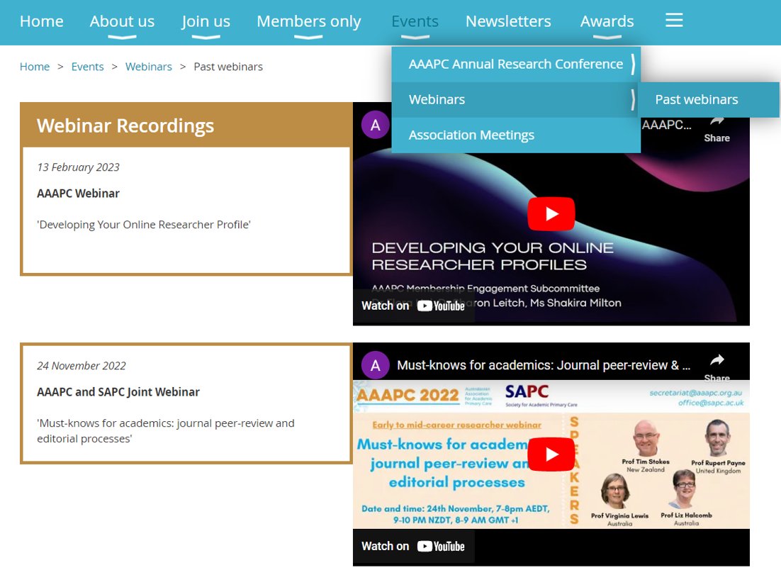 So you missed our previous webinar? That's okay! If you're an AAAPC member then you can watch the recordings for all the webinars

Find them here: aaapc.org.au/webinars
Then click on the highlighted blue text at the bottom under recordings, "available online". 
#OurPrimaryCare