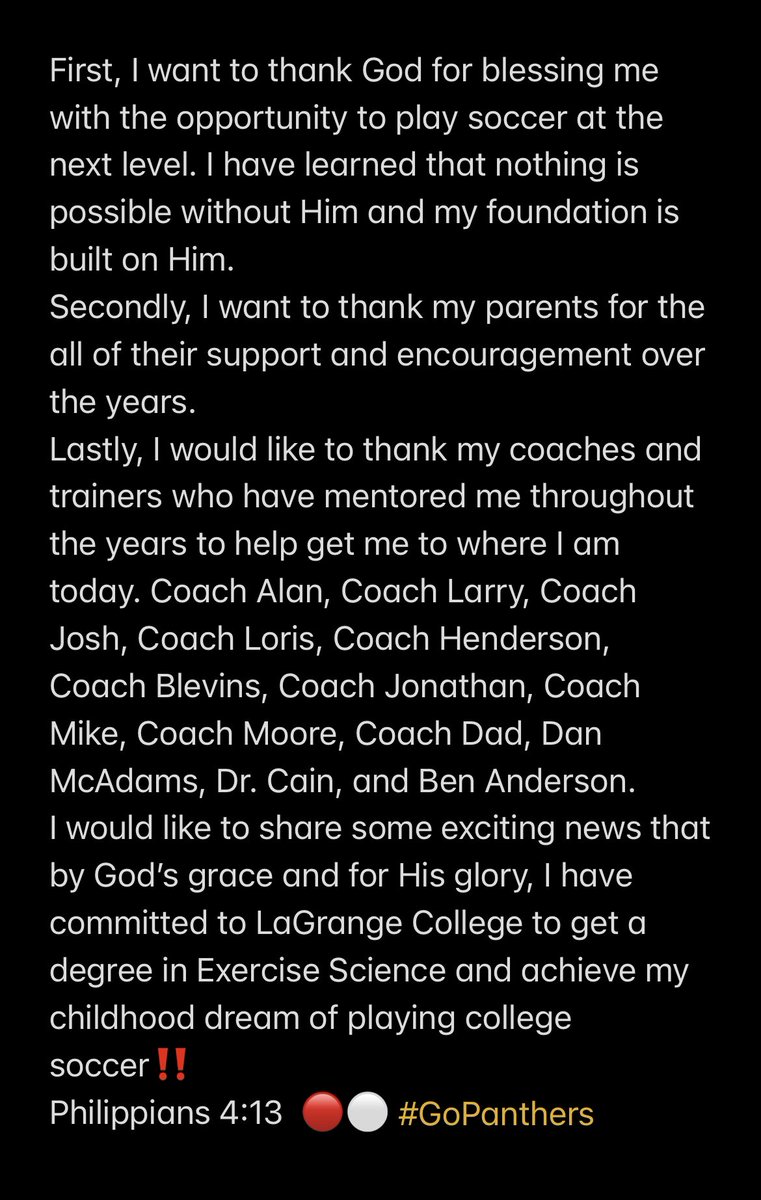 depriest_dylan's tweet photo. “I can do all things through Him who strengthens me.” Philippians 4:13 #COMMITTED🔴⚪️ @TCSAthletics1 @tcsboyssoccer @MikeTownson3 @alanewing @JonnyWill18 @AFC_Lightning @coachdunc23 @LaGrangeCollege @lagrangesoccer @Himyn4meisRyan @chrisbham2 @SBDePriest @CowetaScore https://t.co/LdahwT2nFf