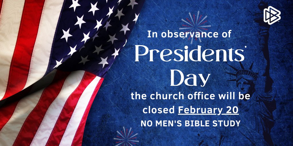 dbcorlando's tweet photo. FYI Men's study will resume February 27. Church office will be open Tuesday-Thursday, 9AM-4PM. What will you be doing on Presidents' Day? https://t.co/GTOCKO0uME