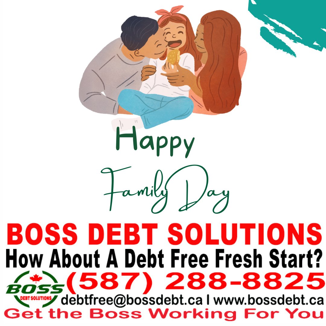 BossDebt's tweet photo. Happy Family Day 
Boss can help you DEBT FREE FRESH START
#BOSS #debtsolutions #debtrelief #debtfree #payingoffdebt #debtelimination #YYC #Calgary #financialfreedom
Get the BOSS Working For You https://t.co/fRgzB0E8T7