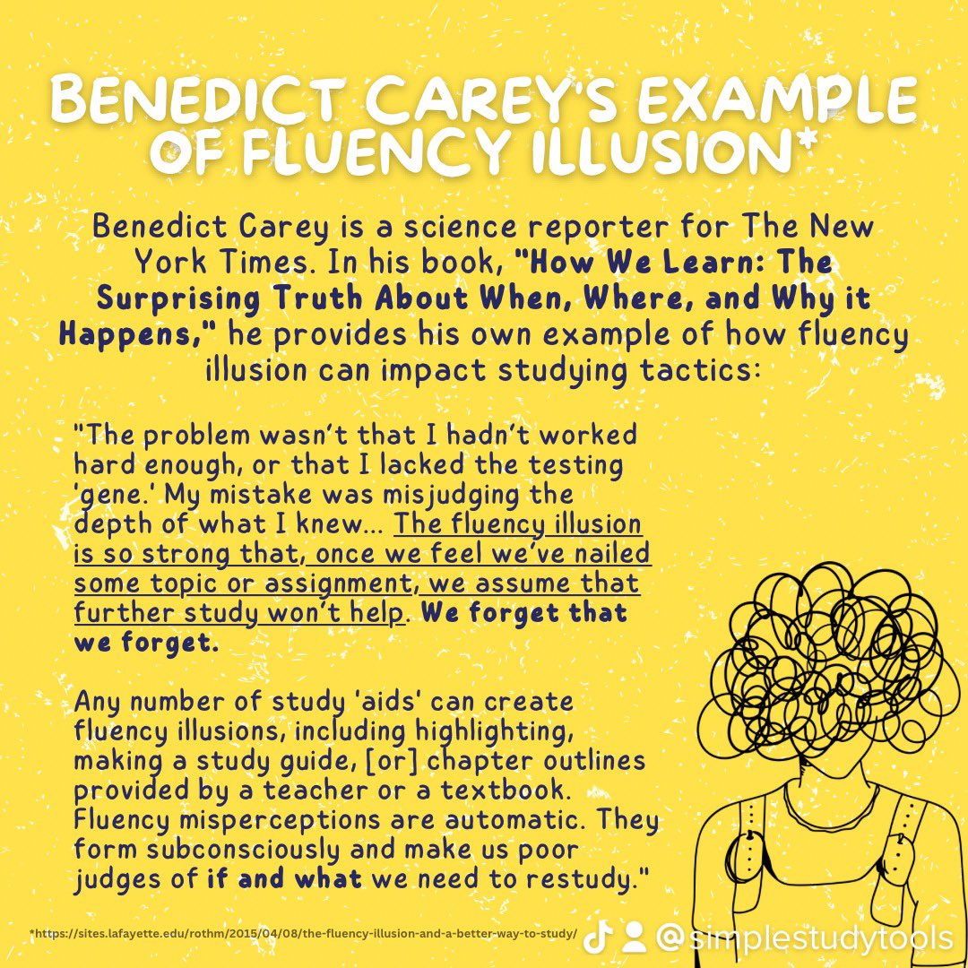 simplestudytool's tweet photo. #fluencyillusion is real and happen to anyone! don't let it prevent your study ethic — use this tips of #retrievalpractice to learn how to avoid falling for  fluency illusion!
#study #studytwt #motivation #simplestudytools https://t.co/wULF74iw8E
