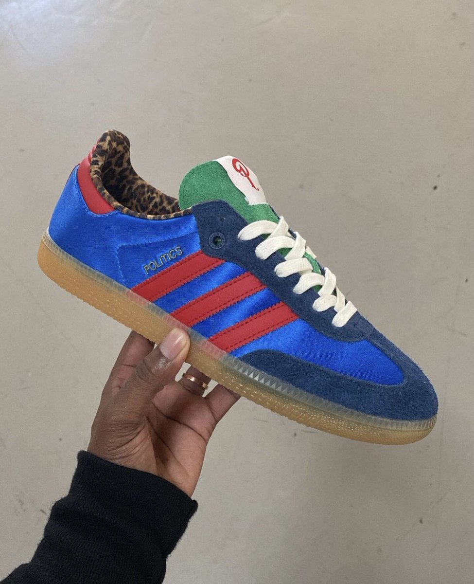 TheShoeGame's tweet photo. They didn’t have to snap this hard!

@Sneakerpolitics x adidas Samba from the Consortium Cup. This design won its match-up so it will release. 

Suede, satin, leopard print, waxed laces and gum sole 😮‍💨😮‍💨 https://t.co/4vyjD4CGfE