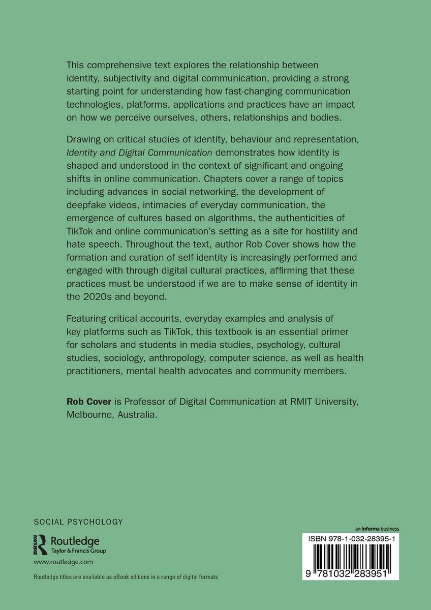 My new book, "Identity and Digital Communication" released by Routledge today. amazon.com/Identity-Digit…