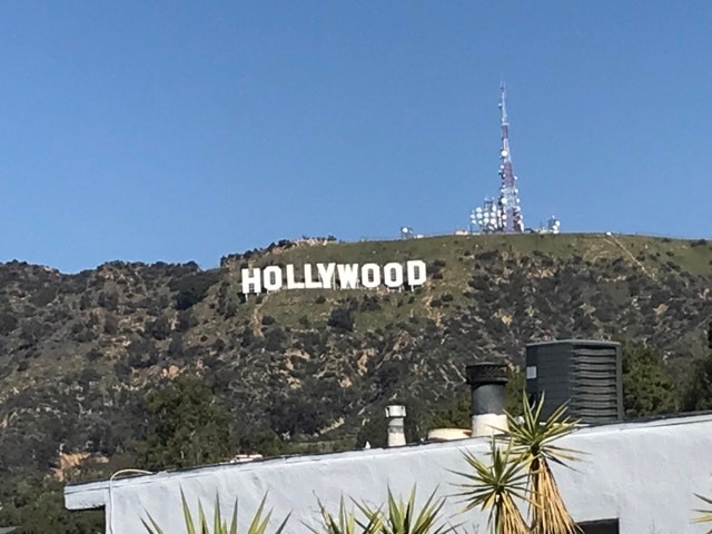 GaryGoldsteinLA's tweet photo. Views from this morning's Hollywood Hills/Bronson Canyon hike: Never a bad shot of the Hollywood sign from here, plus the Griffith Park Observatory (hey, "Rebel Without a Cause" fans!) and a pink elephant statue that you don't see every day (at least I don't). #LAsights https://t.co/C7VRapnpOq
