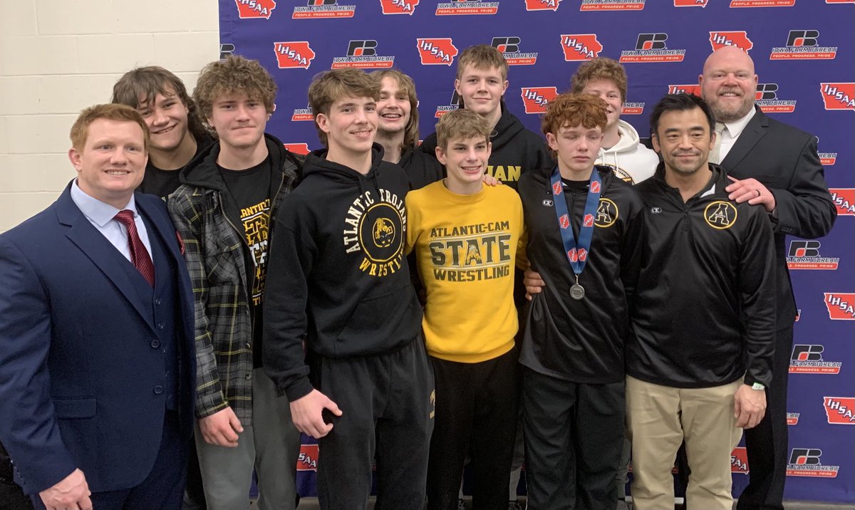 TrojansWrestle's tweet photo. Proud of our Wrestlers and Coaches! These guys represented themselves, their families, and Atlantic well all season. Congrats to State Qualfiers: Braxton Hass, Easton O’Brien, Jarrett Armstrong, Brenden Casey, Miles Mundorf, Evan Sorensen!
Congrats to State Runner-Up Aiden Smith! https://t.co/sUMPK3itka
