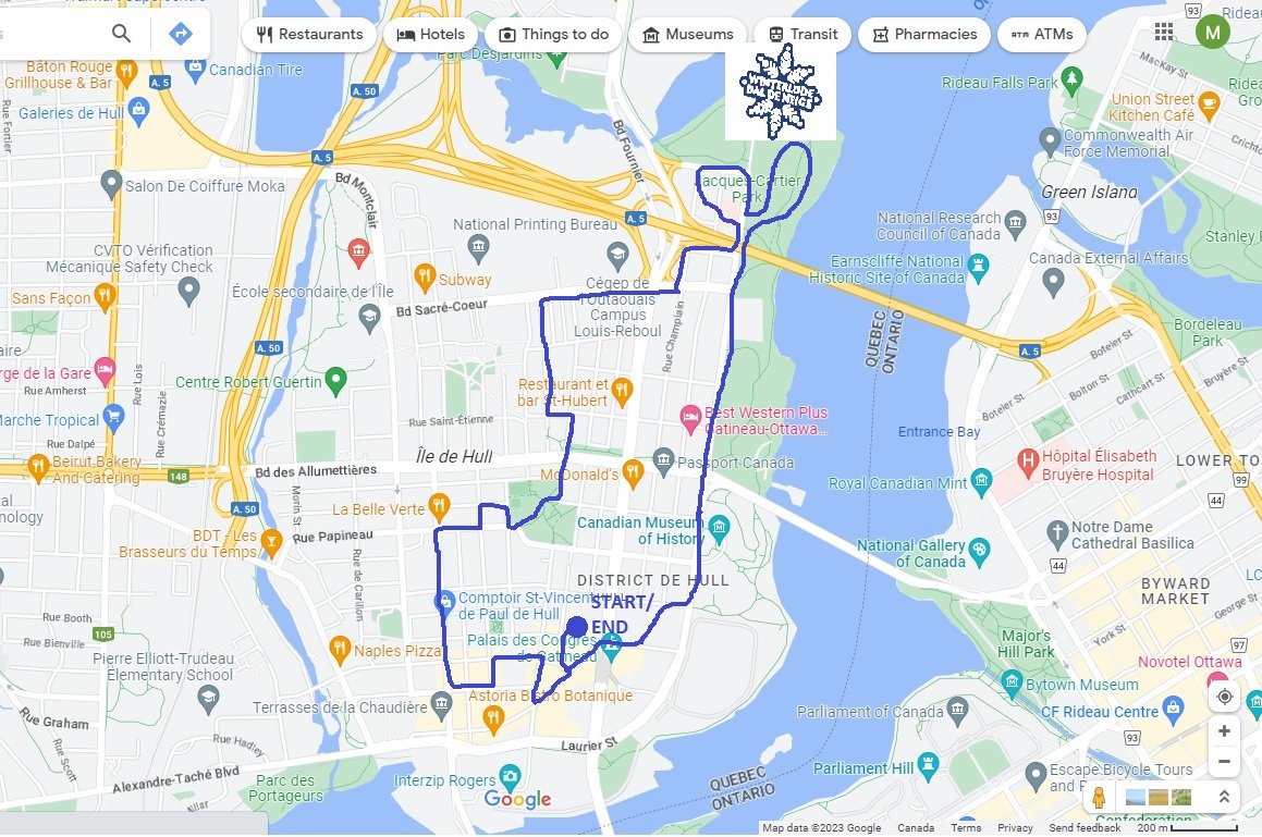 Today's walk went clockwise  and started in the Hull Portage bar district and went through Hull eventually ending up at the Winterlude Snowflake Kingdom at Parc Jacques Cartier. And I have to say, that was a lot of children.