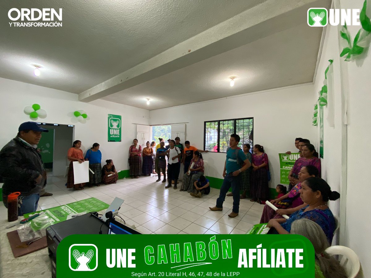 UNECahabon's tweet photo. En nuestra Sede Municipal también continuamos con nuestras Jornadas de Capacitación y Afiliación 💚👐🏻

La Familia verde cada día es más Grande!!! 🟢

#OrdenYTransformación
#afíliatealaune

Artículo 20 Literal h) Ley Electoral y de Partidos Políticos @PartidoUne  @somosuneav https://t.co/mboTsBT8Gb