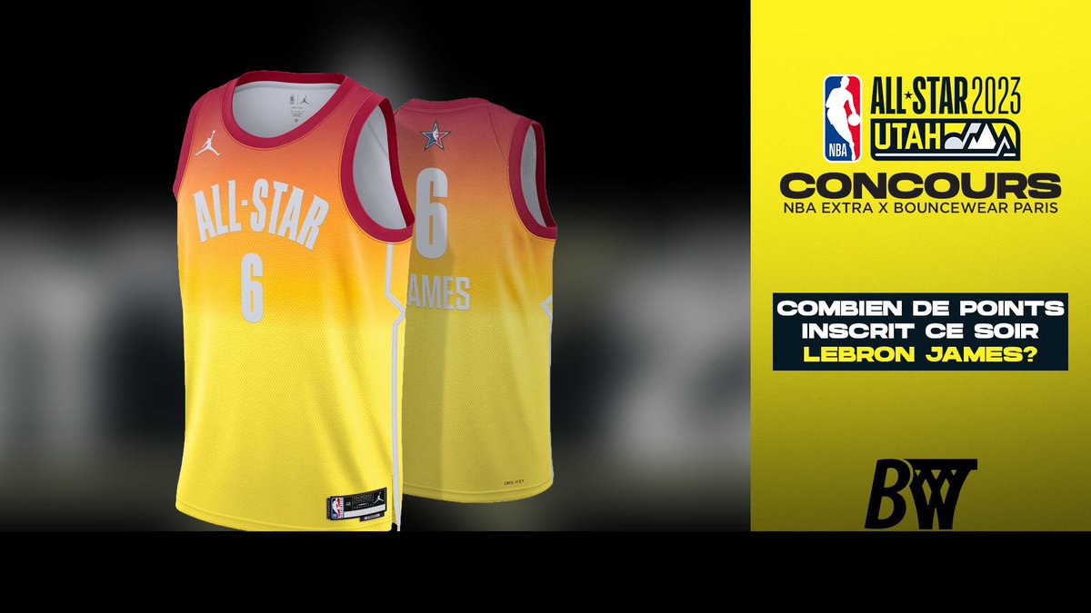 C est parti pour le jeu concours <a href="/BouncewearParis/">Bouncewear Paris</a> et <a href="/beinsports_FR/">beIN SPORTS</a> <a href="/SoFrenchProd/">Remi Reverchon</a> 
A vous de définir le nombre de points de Lebron James ce soir et de repartir avec son jersey .
Bonne chance à tous 🤞🏀
