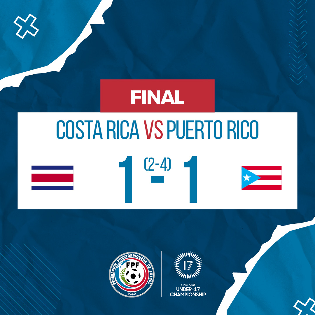 HuracanAzulPR's tweet photo. ⚽️ PUERTO RICO GANA A COSTA RICA EN PENALES Y ADELANTA A CUARTOS DE FINAL

Puerto Rico y Canada se verán las caras en los cuartos de final del Campeonato de Concacaf U17 este miércoles 22 de febrero. https://t.co/3gzs5ueWsw