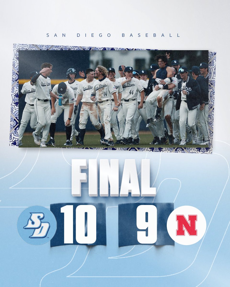 San Diego Toreros (@usdtoreros) on Twitter photo It's over when we say it's over.
<a href="/USDbaseball/">San Diego Baseball</a> erases an early six-run deficit to tie it before Angelo Peraza walks it off, earning an emphatic series win against Nebraska with a bit of #FowlerMagic.
#GoToreros It's over when we say it's over.
<a href="/USDbaseball/">San Diego Baseball</a> erases an early six-run deficit to tie it before Angelo Peraza walks it off, earning an emphatic series win against Nebraska with a bit of #FowlerMagic.
#GoToreros
