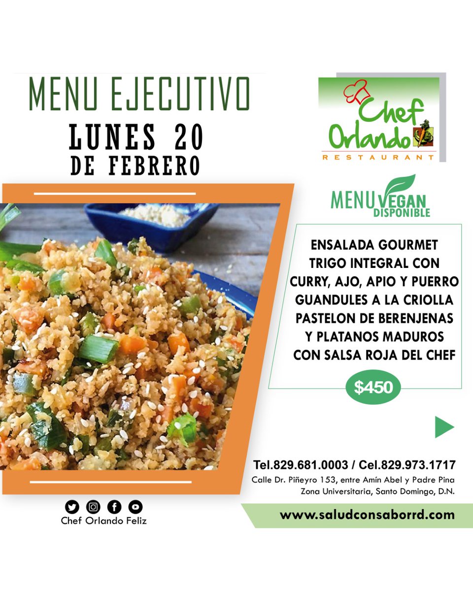 cheforlandof's tweet photo. #cheforlandofeliz #elchefdelasalud #menuvegetariano #superalimentos #vegetariano #alimentacion #nutricion #menudehoy #vegetales #menudeldia #salud #trigo #integral #guandules #apio #pppuerro #berenjena #platanosmaduros #saludconsabor https://t.co/d2kBfSPseR https://t.co/JHRewzCsrs