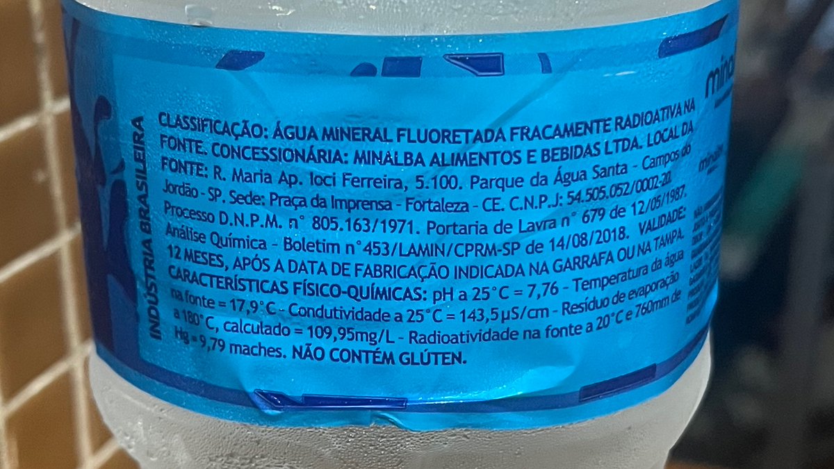 Brazilian bottled water has a section on physical and chemical characteristics, complete with pH, conductivity and radioactivity! A chemistry teachers dream!