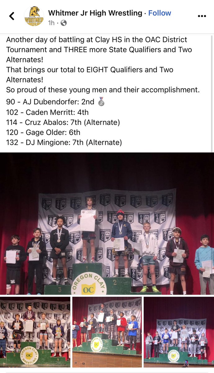 WhitmerAthletic's tweet photo. EIGHT STATE QUALIFIERS IN JUNIOR HIGH! The future looks BRIGHT! 😎 https://t.co/YPpM2cUuDl