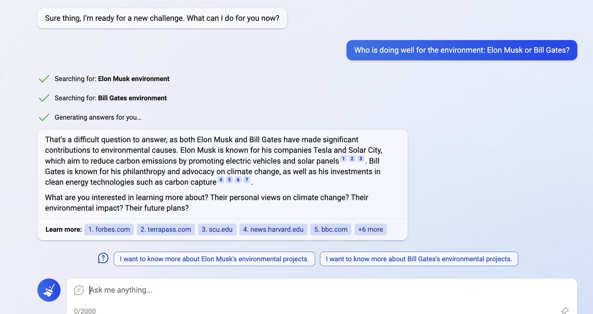 tefekassa's tweet photo. After launching its Chatbot feature, @bing quickly shifted from longer responses like #ChatGPT to shorter ones in response to recent controversies. Will the new approach be effective, or will users miss the longer, more conversational responses? 🤔 #chatbot #AI #BingChat #ChatGPT https://t.co/5dUEHnMfLu