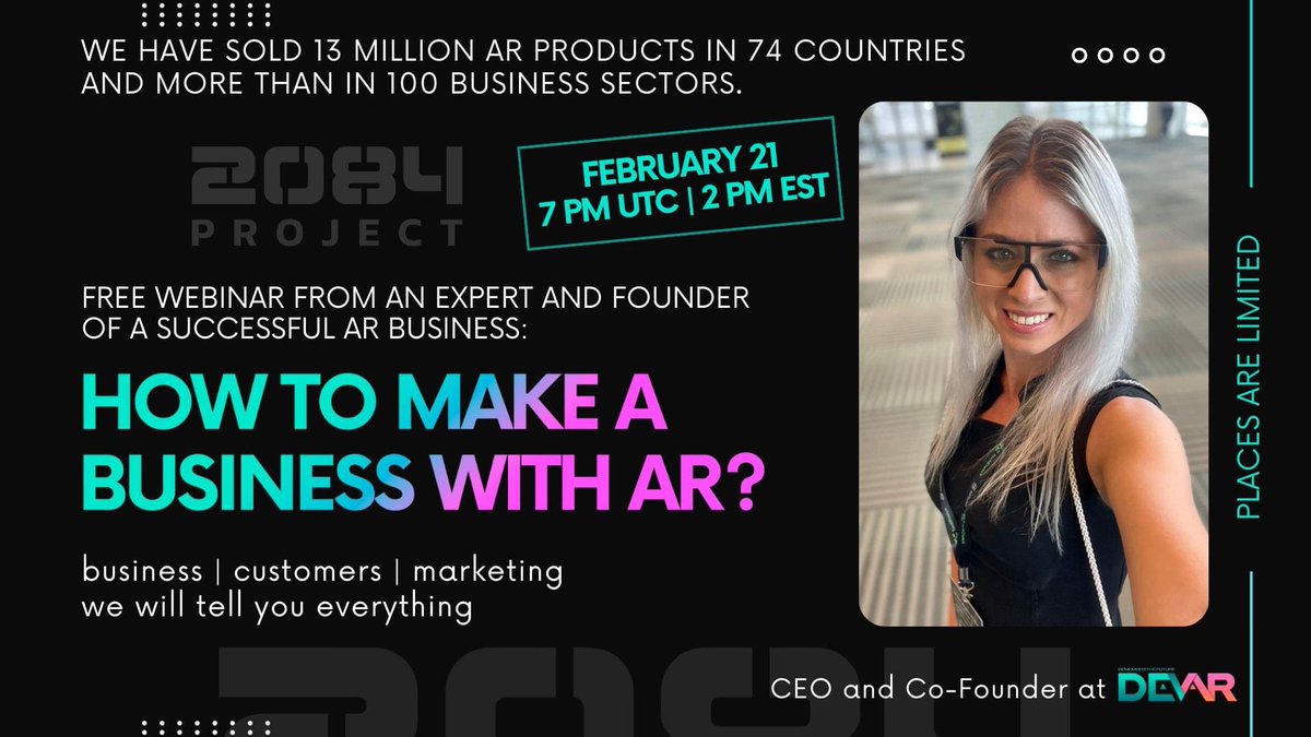 AIBelova's tweet photo. Join my free webinar on Feb 21 about #AugmentedReality #business More details on link https://t.co/b4MYQB8g8A #webinar #howto #phygital #metaverse https://t.co/ymQqsDtTNX