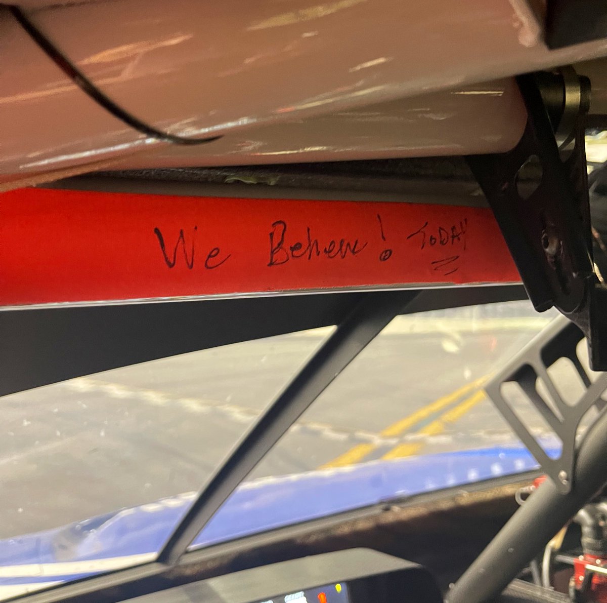 JamieLittleTV's tweet photo. The ‘note’ @StenhouseJr team put in his car…he saw it after he won it. #DAYTONA500 https://t.co/aqq2EKR0vS