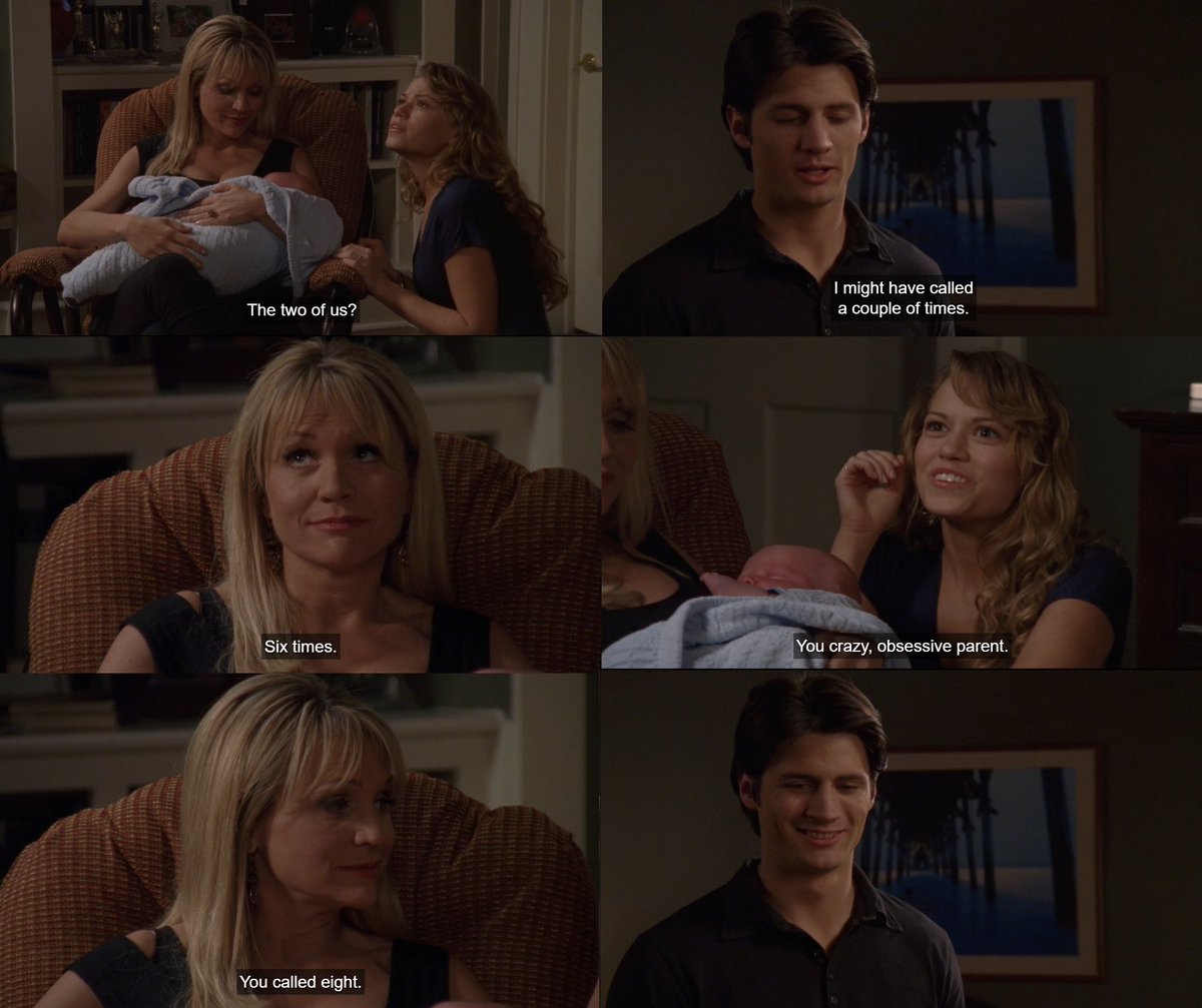 pacepeterlawyer's tweet photo. Nathan: I might have called a couple times.
Deb: Six times.
Haley: You crazy, obsessive parent.
Deb: You called eight.
๐๐
#onetreehill #naley #haleyjamesscott #nathanscott #debscott #jamiescott https://t.co/NM0qNchYgd