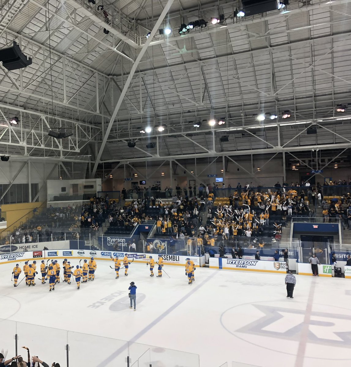 Paolo_Gismondi's tweet photo. ‘19: Camera Op.                ‘23: Director for
for my first Ryerson         my last #TMU
MHKY game.                      MHKY game.

Pretty surreal. Love this building. https://t.co/4Qjkjap8AC