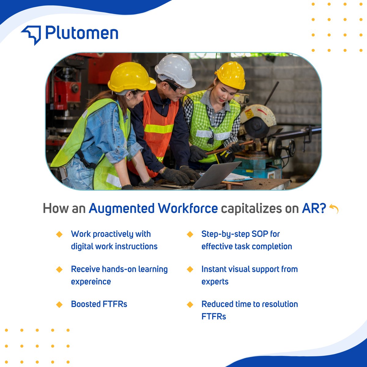 PlutoMen_Live's tweet image. An #AugmentedWorkforce capitalizes on #AR to enhance their knowledge &amp;amp; skills. By utilizing digital work instructions &amp;amp; step-by-step SOPs, workers are able to complete tasks more effectively. AR enables hands-on learning experiences, providing instant visual support from experts.