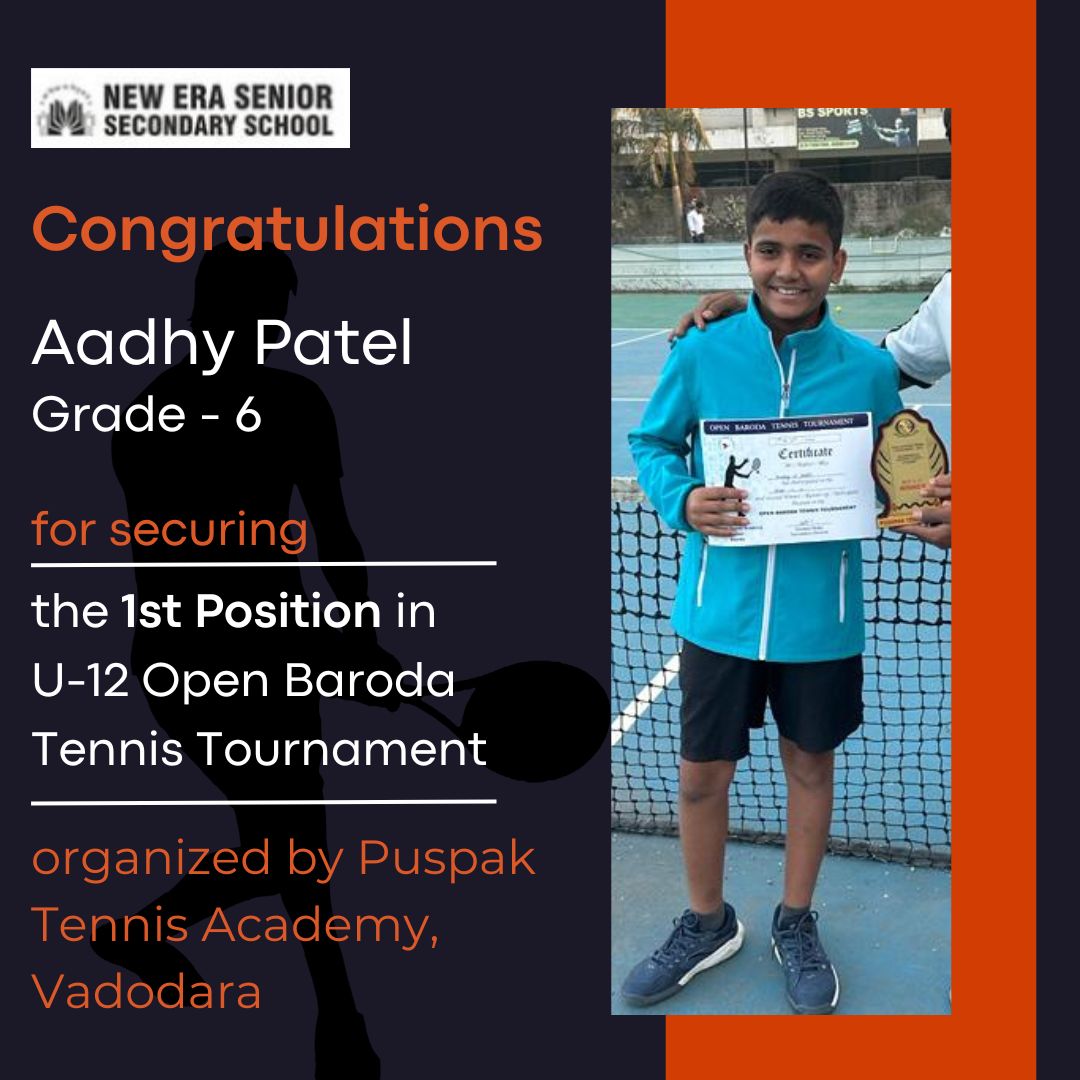 newerabaroda's tweet photo. Applauds for the young Tennis player!!!
New Eraite, Aadhy Patel of Grade-6 secured the 1st Position in U-12 Open Baroda Tennis Tournament organized by Puspak Tennis Academy, Vadodara.
Kudos Aadhy, New Era Senior Secondary School is proud of you.
#nesss #VadodaraNews #proudofyou https://t.co/Io4ZSTe1WE