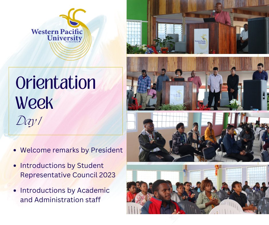WPU_PNG's tweet photo. The Student Orientation Program began today, with welcome remarks from our President, Dr. Janet Rangou, PhD.
The Student Representative Council members for 2023 also introduced themselves to the student body.
#ourhistory23 #studentorientation #studyatwpu https://t.co/HAF10BtiV8