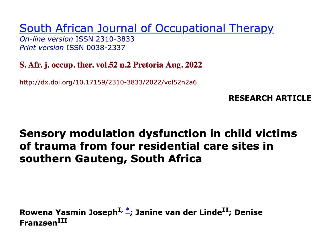 SINetwork's tweet photo. This recent study investigated #SensoryModulation differences in child victims of #trauma in South Africa. Participants aged 6-14 years were assessed using the Child Sensory Profile 2nd Edition.
#SensoryProcessing
https://t.co/CGqHsnbbyW https://t.co/DrCrSltavJ