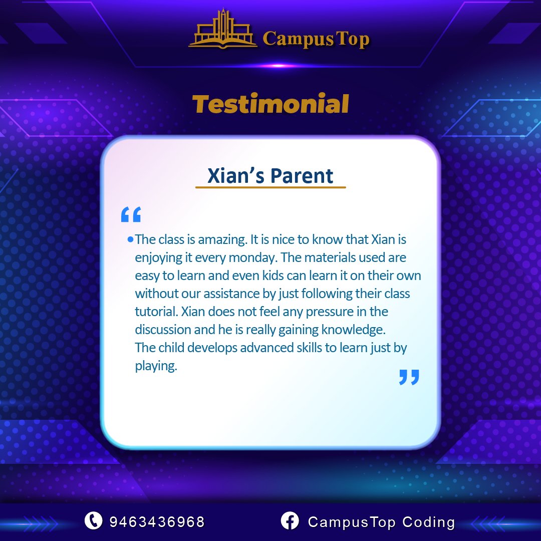 CampustopCoding's tweet image. We make every class exciting and fun to keep our students' attention and interest for them to learn more efficiently.
Book a trial class here: campustop.pro
For inquiries, you may send us a message.
#campustopcoding #codingforkids #kidscoding