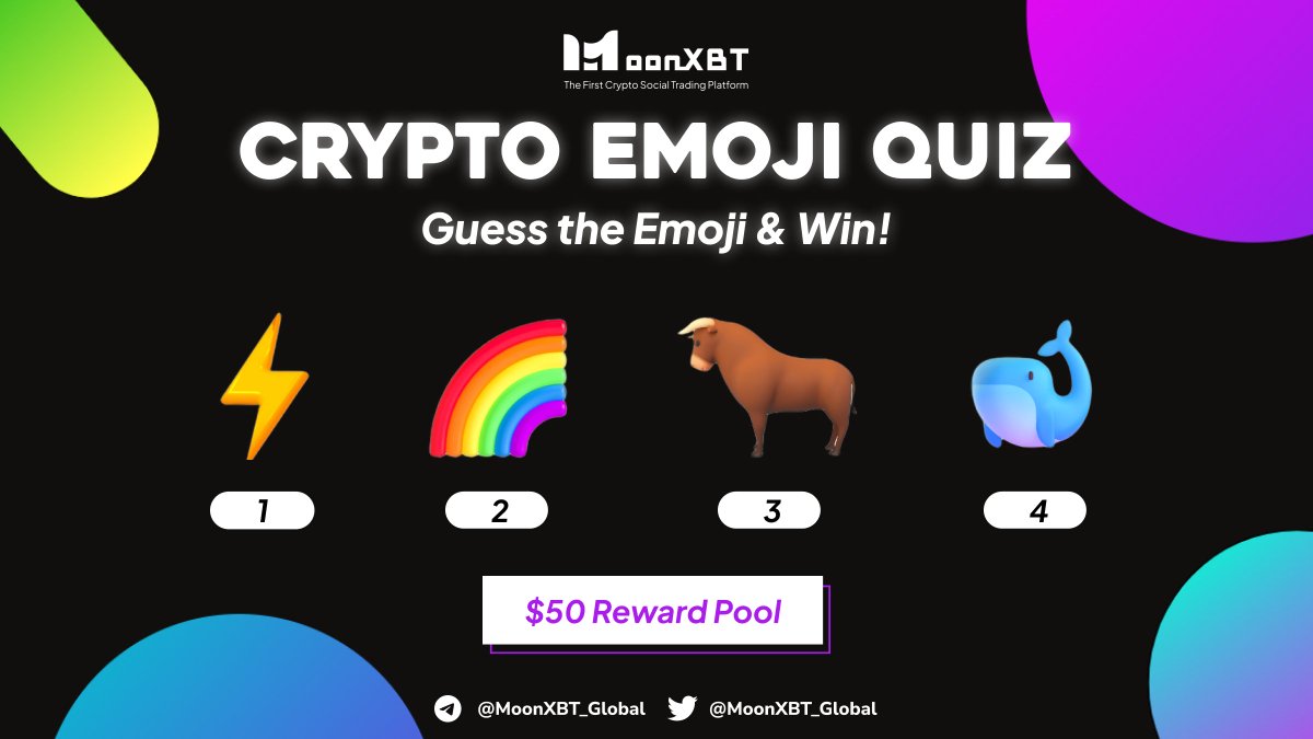 MoonXBT Global (@moonxbt_global) on Twitter photo 🤫 CRYPTO EMOJI QUIZ 🤫
💰50$ total bonus - 10 Winners
Cryptonaust, Guess & Win?💡
1️⃣Follow <a href="/MoonXBT_Global/">MoonXBT Global</a>
2️⃣ RT, Like, TAG 3
3️⃣Guess the Terms/phrases Emoji in the poster and reply to this thread 👇
24 hours ⏳ 🤫 CRYPTO EMOJI QUIZ 🤫
💰50$ total bonus - 10 Winners
Cryptonaust, Guess & Win?💡
1️⃣Follow <a href="/MoonXBT_Global/">MoonXBT Global</a>
2️⃣ RT, Like, TAG 3
3️⃣Guess the Terms/phrases Emoji in the poster and reply to this thread 👇
24 hours ⏳