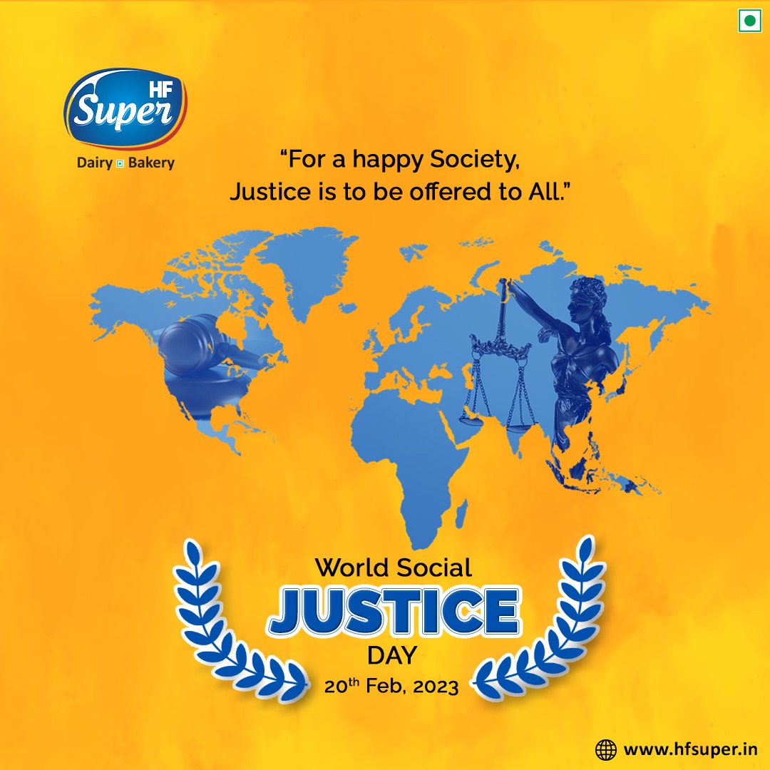 On this World Social Justice Day, let us renew our commitment to building a world that is fair and just for all.
.
.
#SocialJusticeDay #EquityForAll #JusticeForAll #EndInequality #Fairness #Equality #Inclusion #HF_Super_Dairy_And_Bakery #hfsuperproducts
.
hfsuper.in