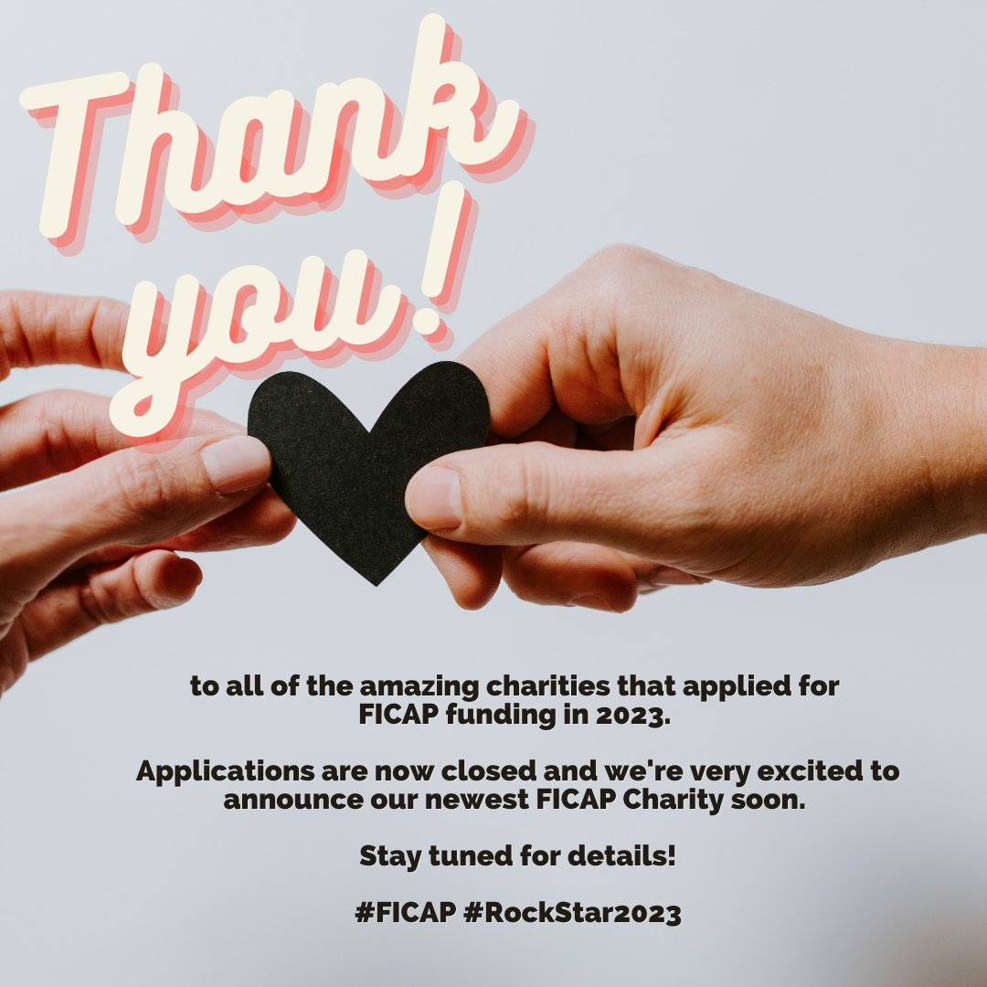 A huge shout out to all of the wonderful charities that applied for FICAP funding. Each year it's tougher and tougher to come up with a shortlist. We're interviewing our shortlisted charities &amp; can't wait to announce our newest charity partner! #ficap #charity #rockstar2023